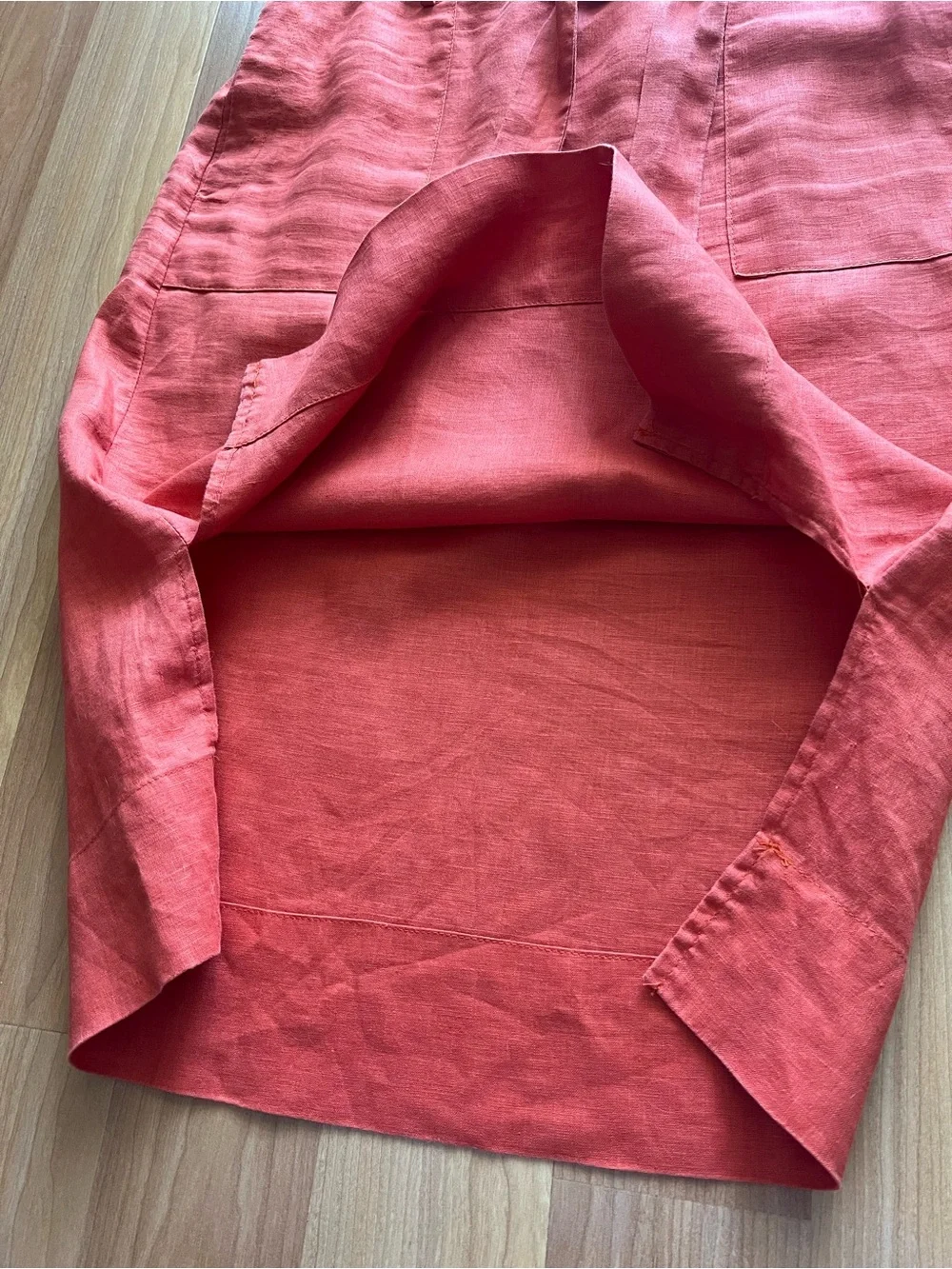 Catherine Malandrino Linen Midi Skirt Coral Tie Waist Pockets S Fits M - Picture 6 of 11
